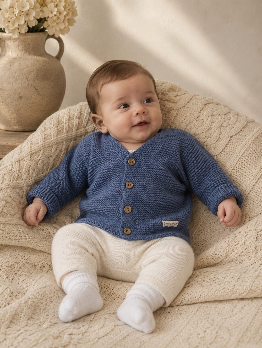 Home Grown Baby Blue Knit Cardigan 0-3M Cottagecore Organic Style
